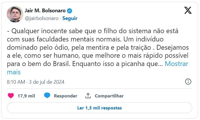 Bolsonaro diz que ‘picanha virou abóbora’ e questiona saúde mental de Lula nas redes sociais Bolsonaro diz que ‘picanha virou abóbora’ e questiona saúde mental de Lula nas redes sociais