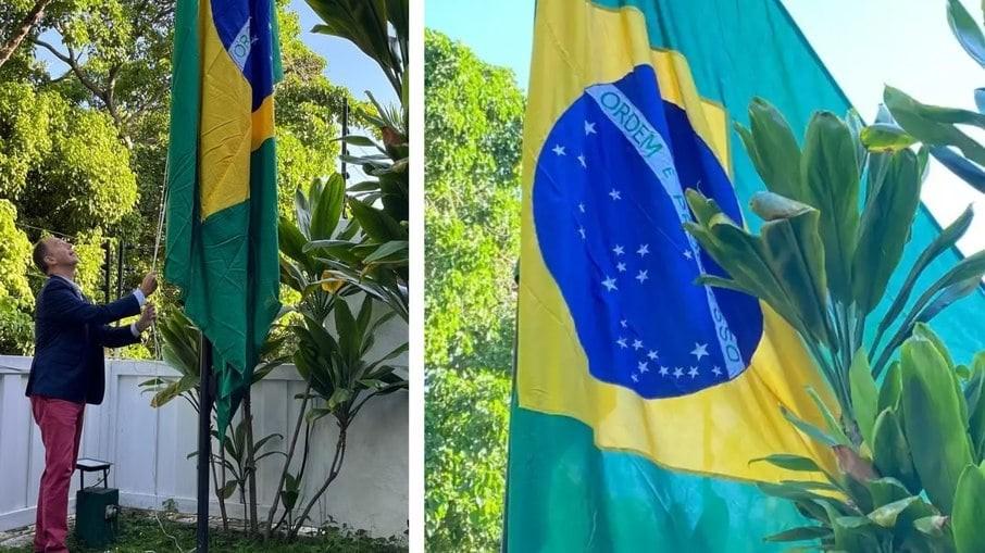 Brasil assume embaixada da Argentina na Venezuela e hasteia bandeira; Milei agradece