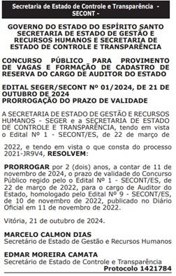 Prazo de validade do concurso para o cargo de auditor do Estado é prorrogado por dois anos