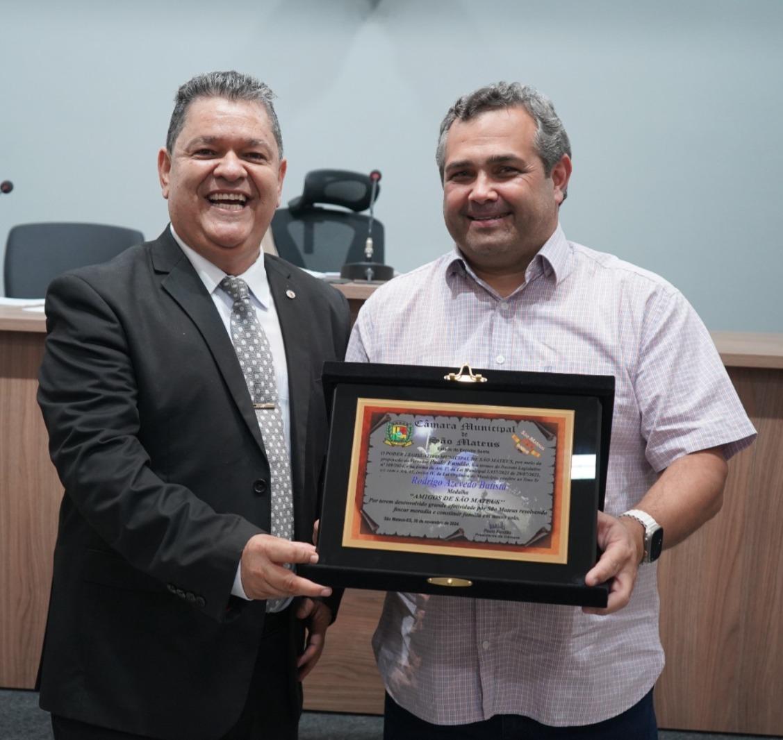 Rodrigo da Cozivip recebe medalha da Câmara de São Mateus, ES: “Nós somos apaixonados por São Mateus”