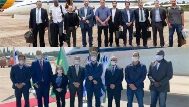Comitiva do Brasil posa sem máscara no embarque e de máscara em Israel