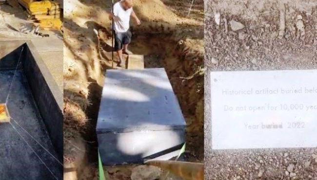 Homem faz sarcófago para preservar pacote de salgadinho e enganar futuras civilizações