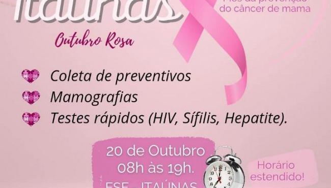 Secretaria de Saúde realiza ações do “Outubro Rosa” e atualização de cartão de vacinas, em Itaúnas, nesta quinta-feira (20) e sexta-feira (21)
